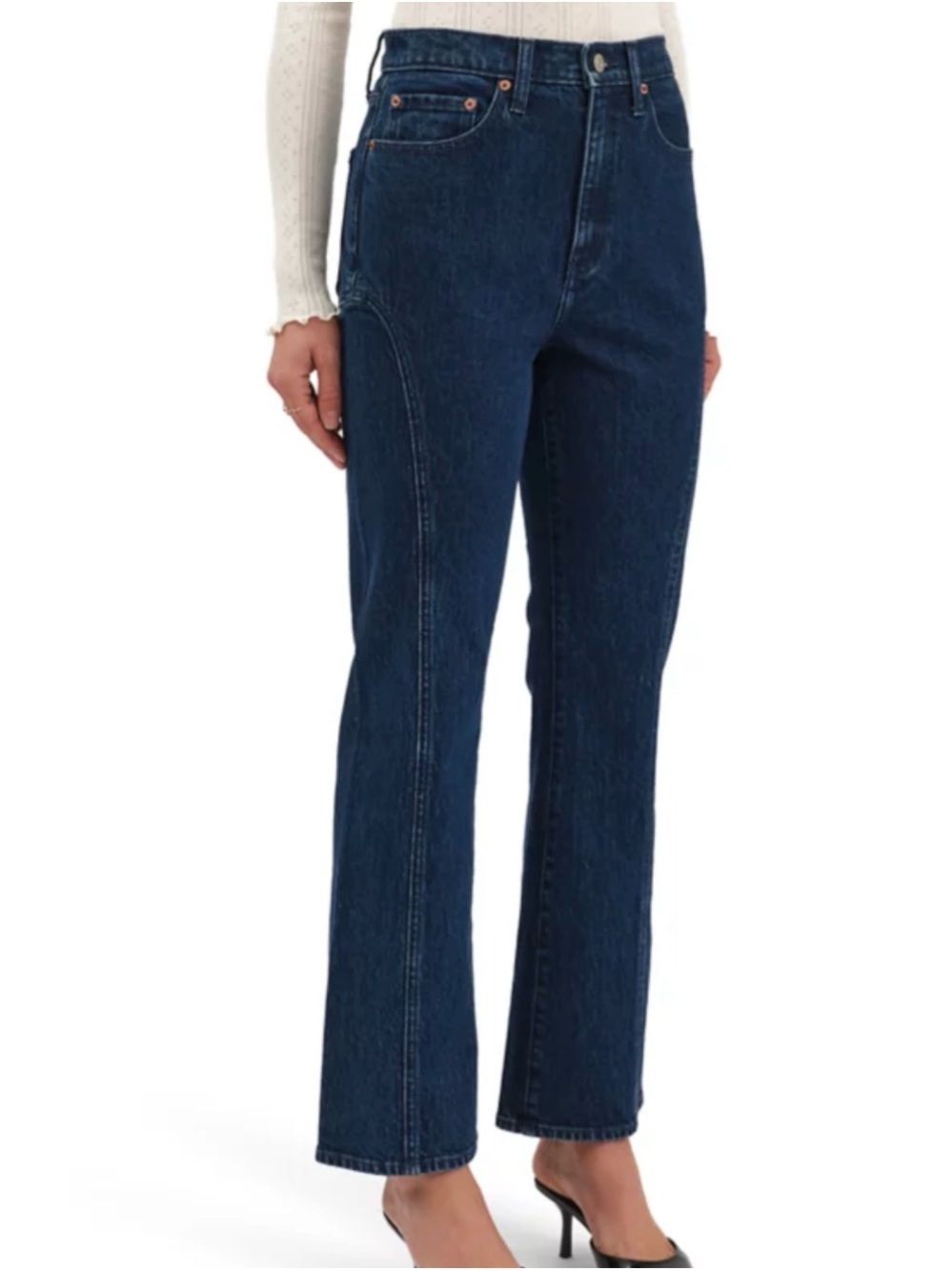 Daze Soho High-Rise Ankle Flare Jeans in Dark Blue